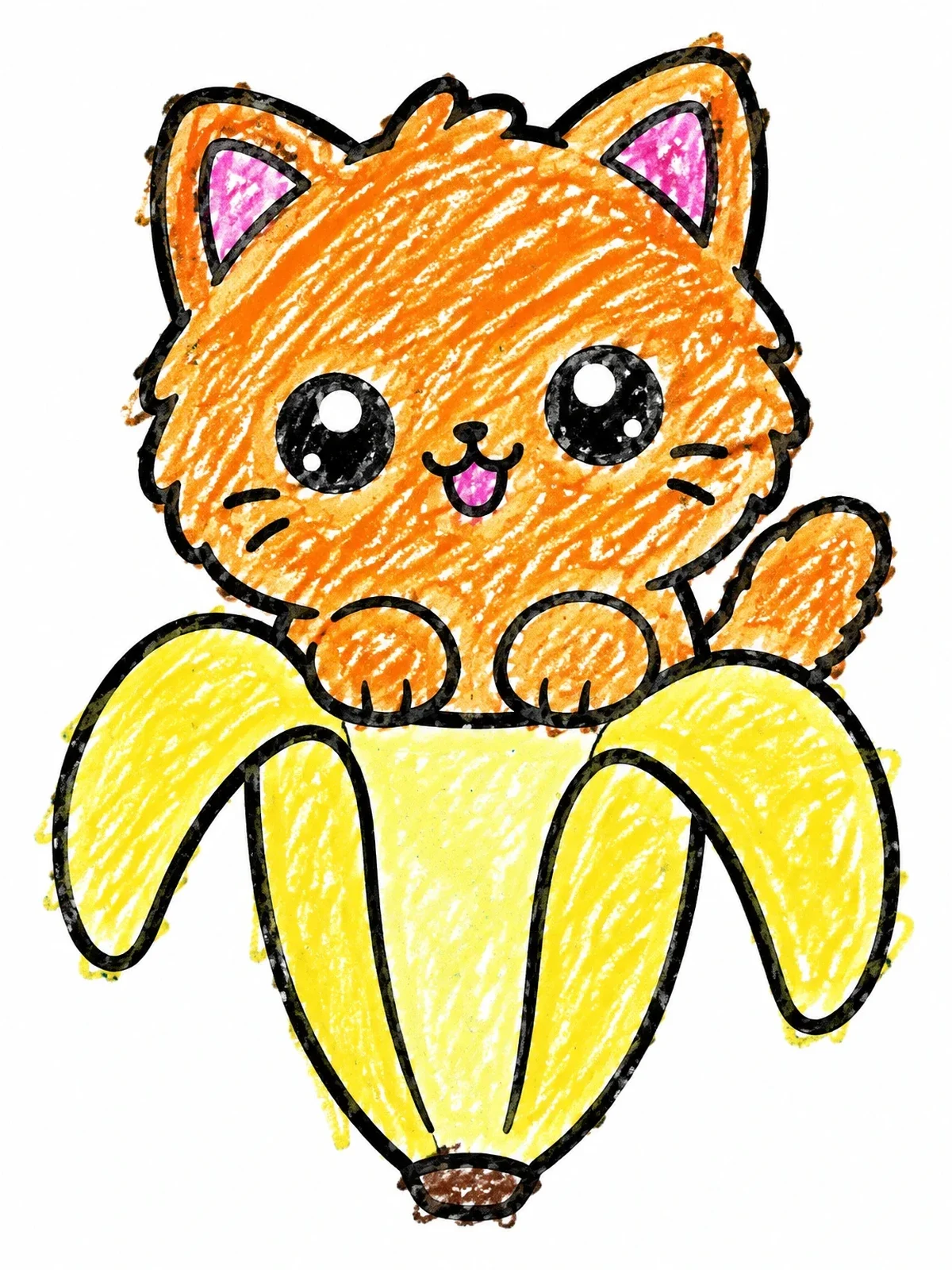 Colored example of the Cute Kitten In A Banana coloring page