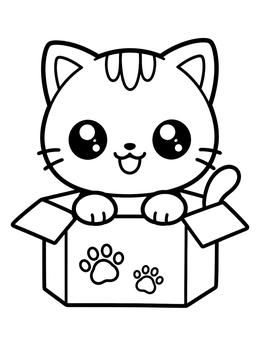 Free printable Cute Kawaii Cat In A Box coloring page