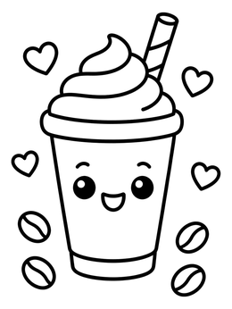 Free printable Cute Kawaii Coffee Cup With Whipped Cream coloring page