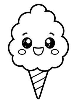 Free printable Cute Kawaii Cotton Candy Cone coloring page