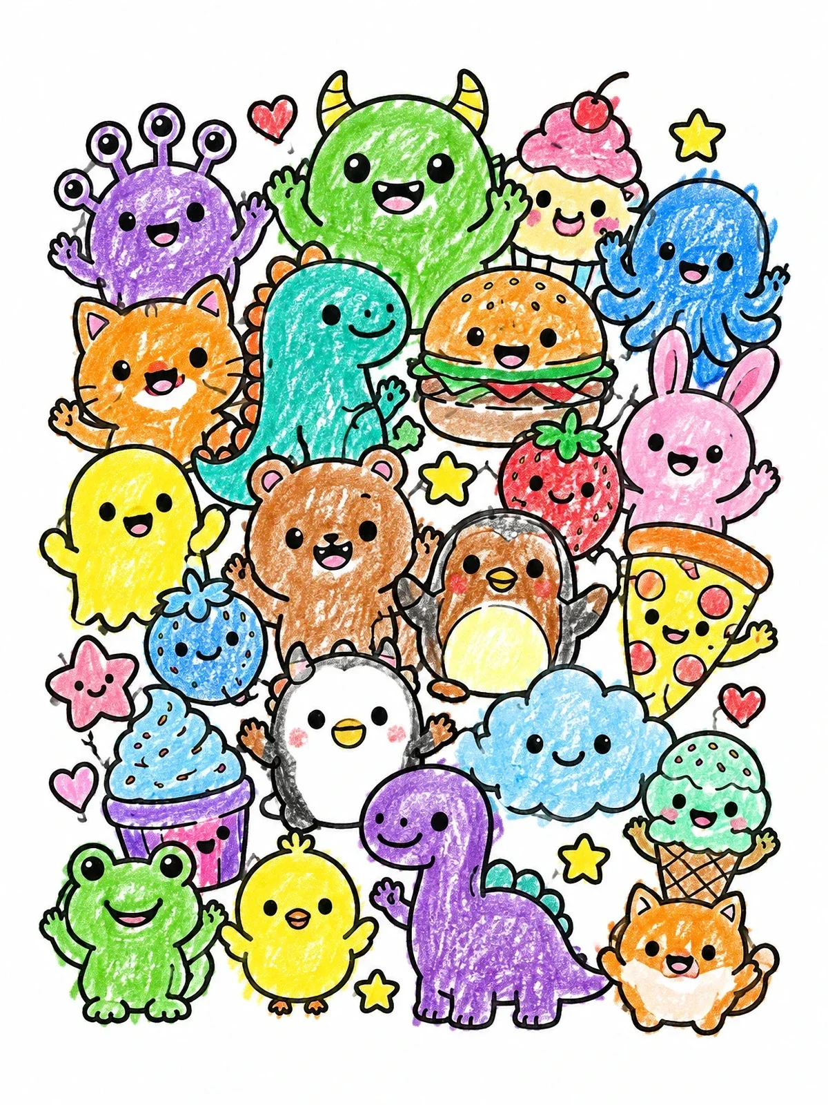 Colored example of the Cute Kawaii Doodles And Characters coloring page