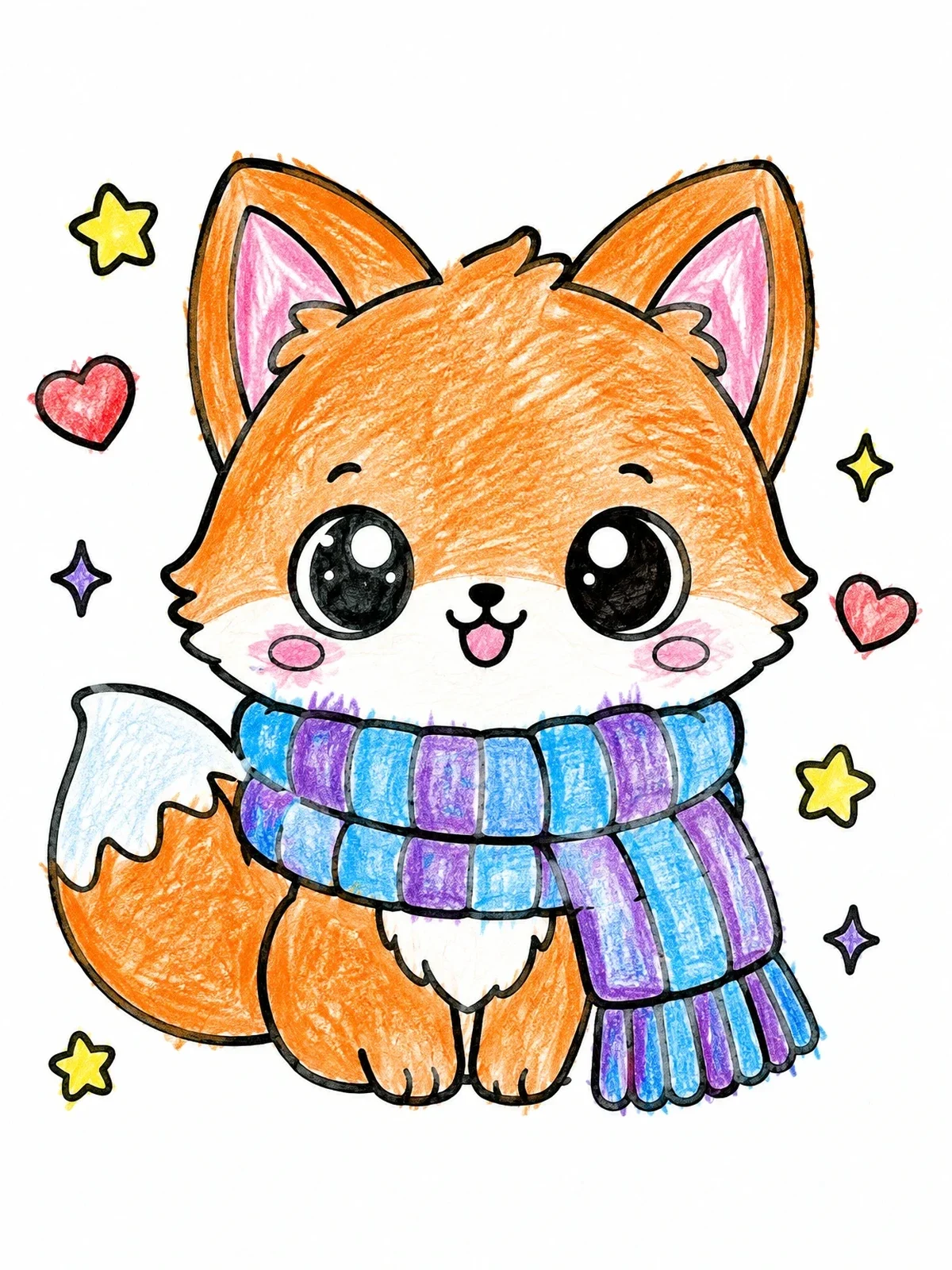 Colored example of the Cozy Fox In Knitted Scarf coloring page