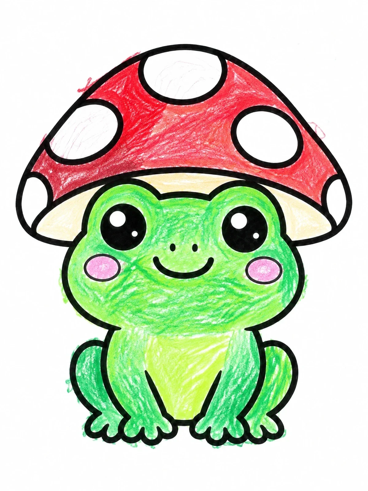 Colored example of the Cute Frog Wearing Mushroom Hat coloring page