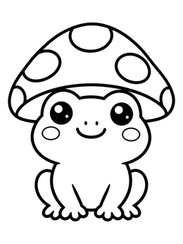 Free printable Cute Frog Wearing Mushroom Hat coloring page