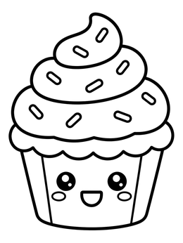Free printable Cute Kawaii Frosted Muffin coloring page