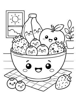 Free printable Cute Kawaii Fruit Bowl coloring page