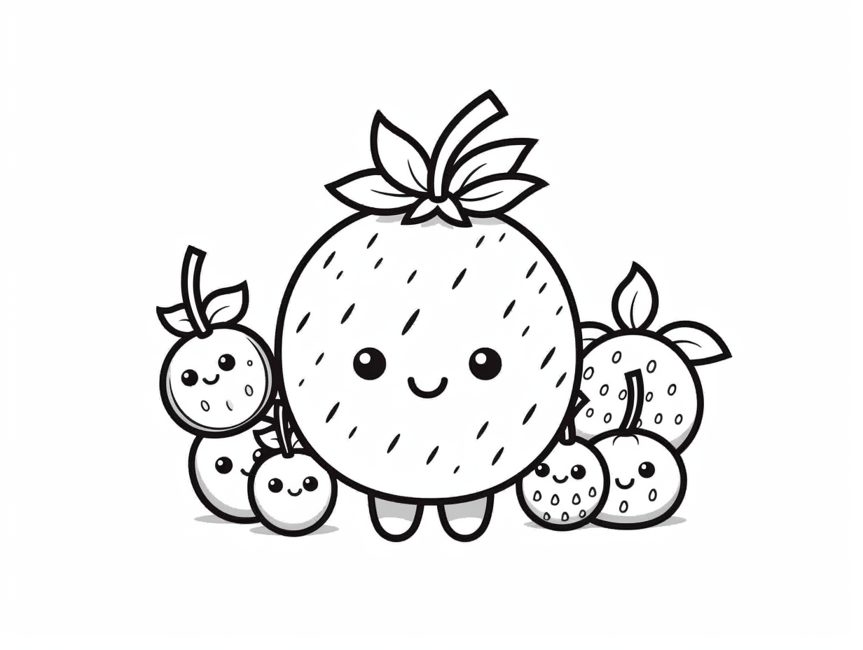 Cute Kawaii Fruit Coloring Page - Coloring Page