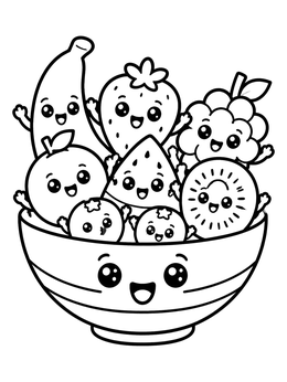 Free printable Cute Kawaii Fruit Salad Bowl coloring page