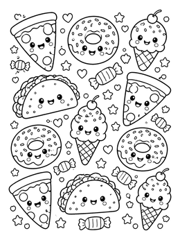 Free printable Cute Kawaii Fast Food Pattern coloring page
