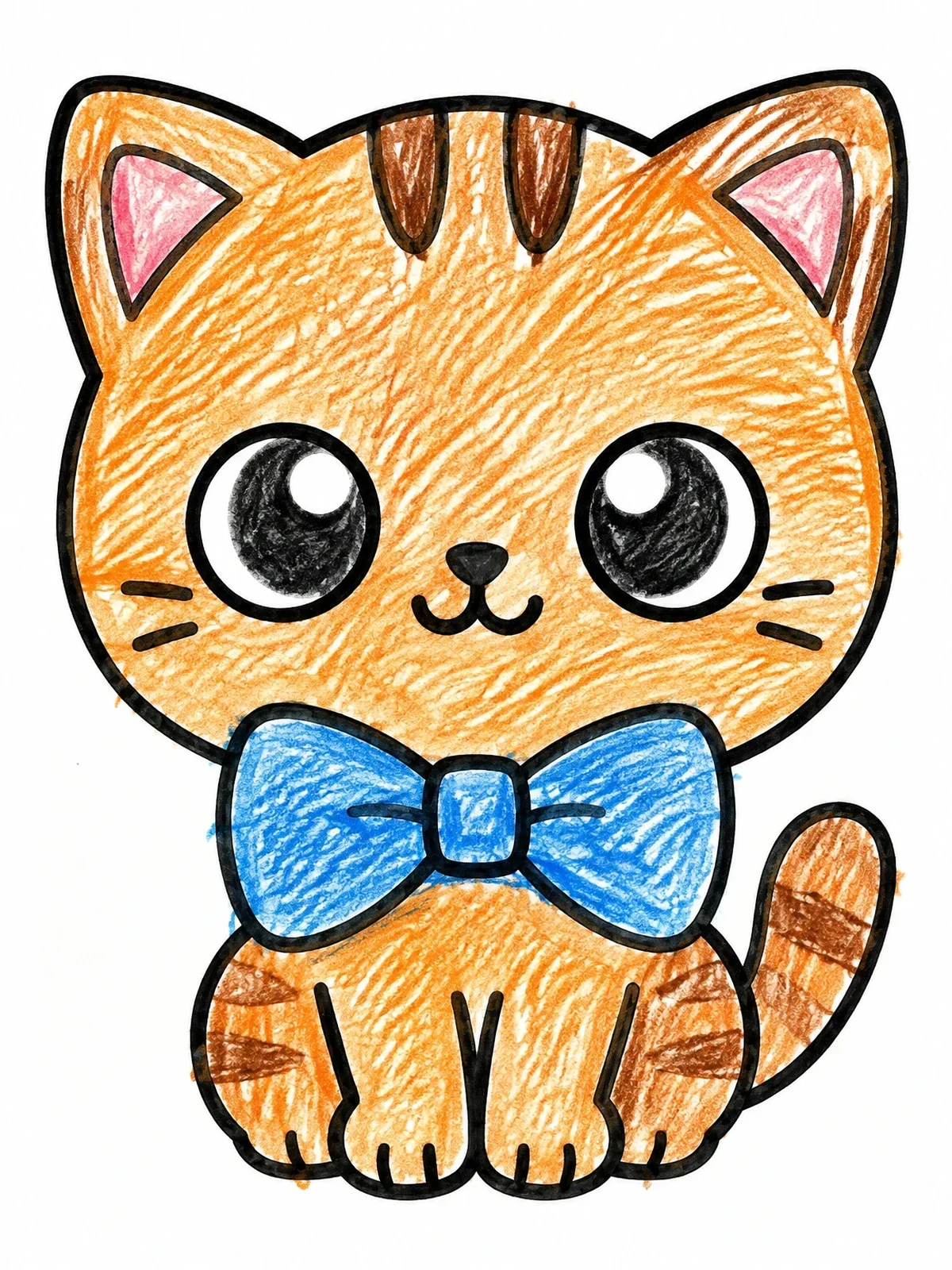 Colored example of the Cute Kawaii Kitten With Bow Tie coloring page