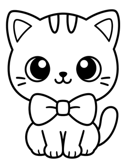 Free printable Cute Kawaii Kitten With Bow Tie coloring page