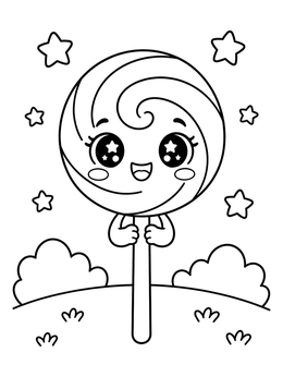 Free printable Cute Kawaii Lollipop With Stars coloring page