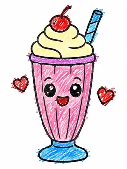Shake Coloring Cute Kawaii Milkshake With Cherry – Kawaii Ice Cream Coloring Page