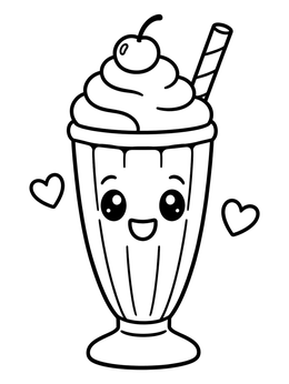 Free printable Cute Kawaii Milkshake With Cherry coloring page