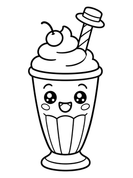 Free printable Cute Kawaii Milkshake With Hat coloring page