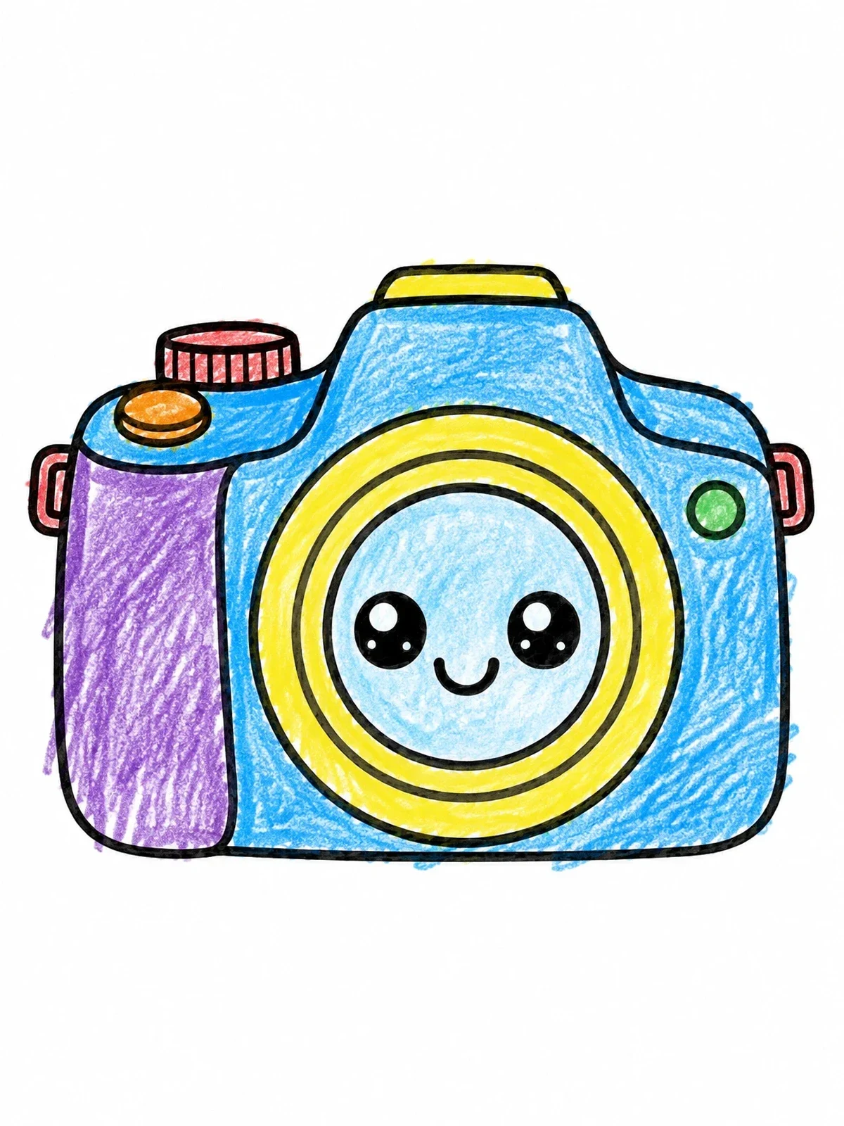 Colored example of the Cute Kawaii Photo Camera coloring page