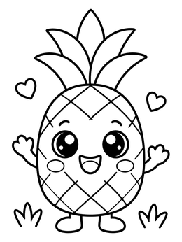 Free printable Cute Kawaii Pineapple With Hearts coloring page