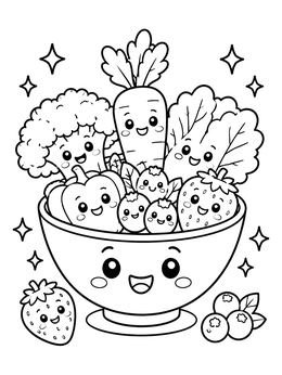 Free printable Cute Kawaii Salad Bowl coloring page
