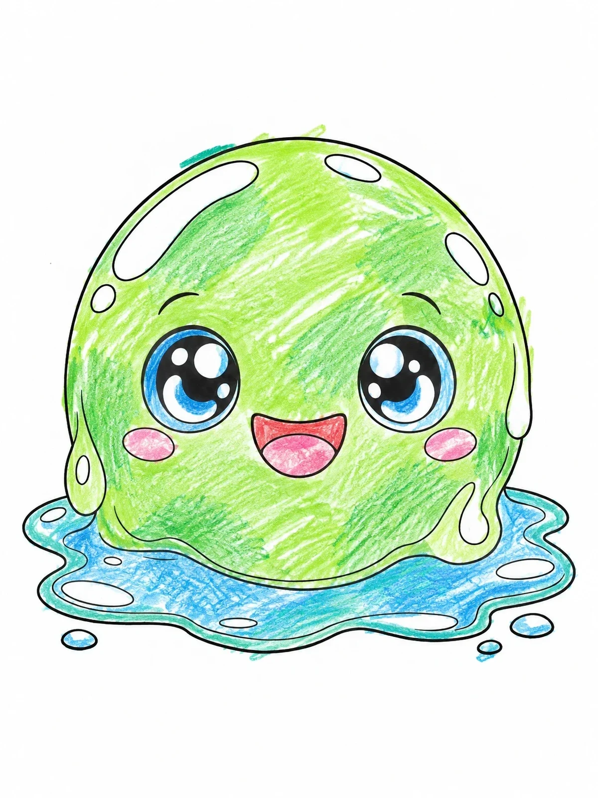 Colored example of the Cute Kawaii Slime Blob coloring page