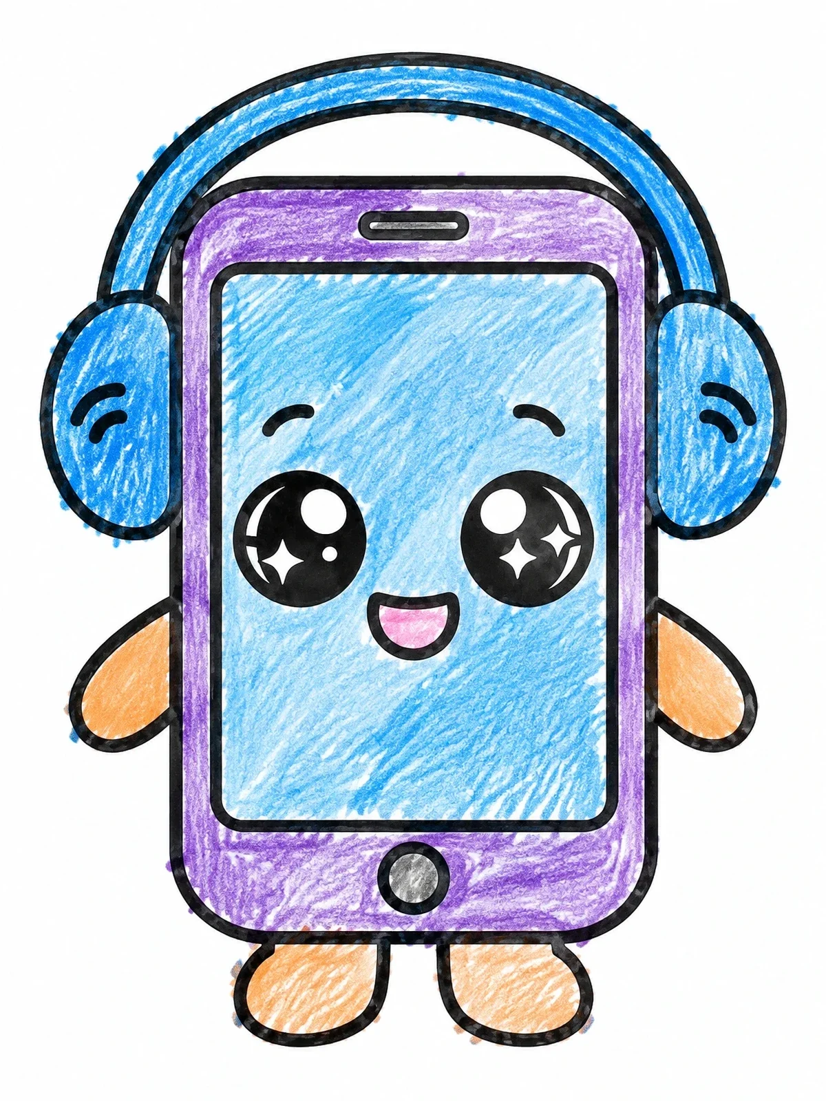 Colored example of the Cute Kawaii Smartphone With Headphones coloring page