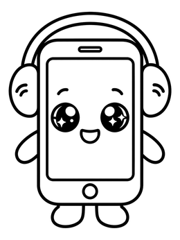 Free printable Cute Kawaii Smartphone With Headphones coloring page