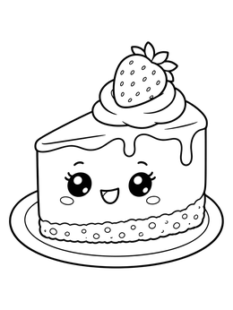 Free printable Cute Kawaii Strawberry Cheesecake Slice coloring page