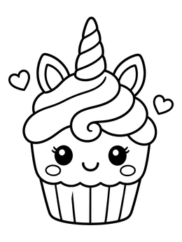 Free printable Cute Kawaii Unicorn Cupcake coloring page
