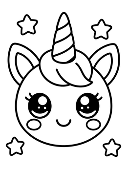 Free printable Cute Kawaii Unicorn Emoji Face coloring page