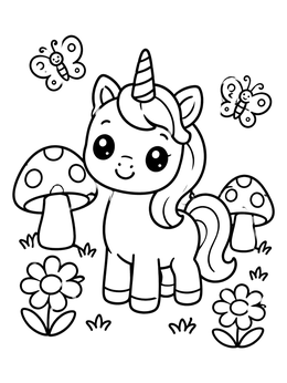 Free printable Cute Kawaii Unicorn In Meadow coloring page