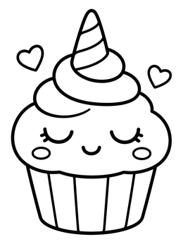 Free printable Cute Kawaii Unicorn Muffin coloring page