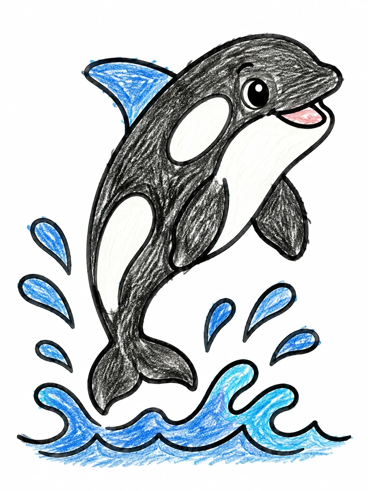 Colored example of the Cute Killer Whale Leaping From Waves coloring page
