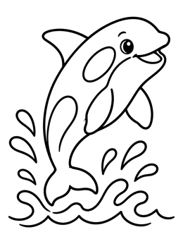 Free printable Cute Killer Whale Leaping From Waves coloring page