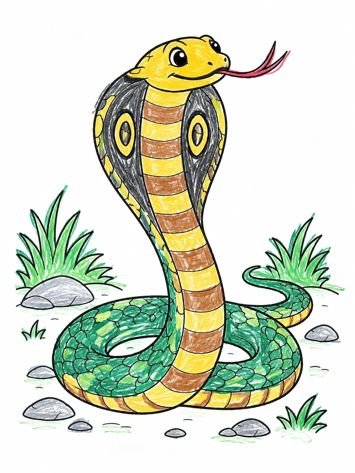 Colored example of the Cute King Cobra Flicking Tongue coloring page