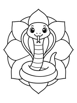 Free printable Cute King Cobra On Flower Petals coloring page
