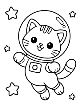 Free printable Cute Kitten Astronaut Floating In Space coloring page