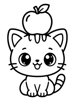 Free printable Cute Kitten Balancing An Apple coloring page