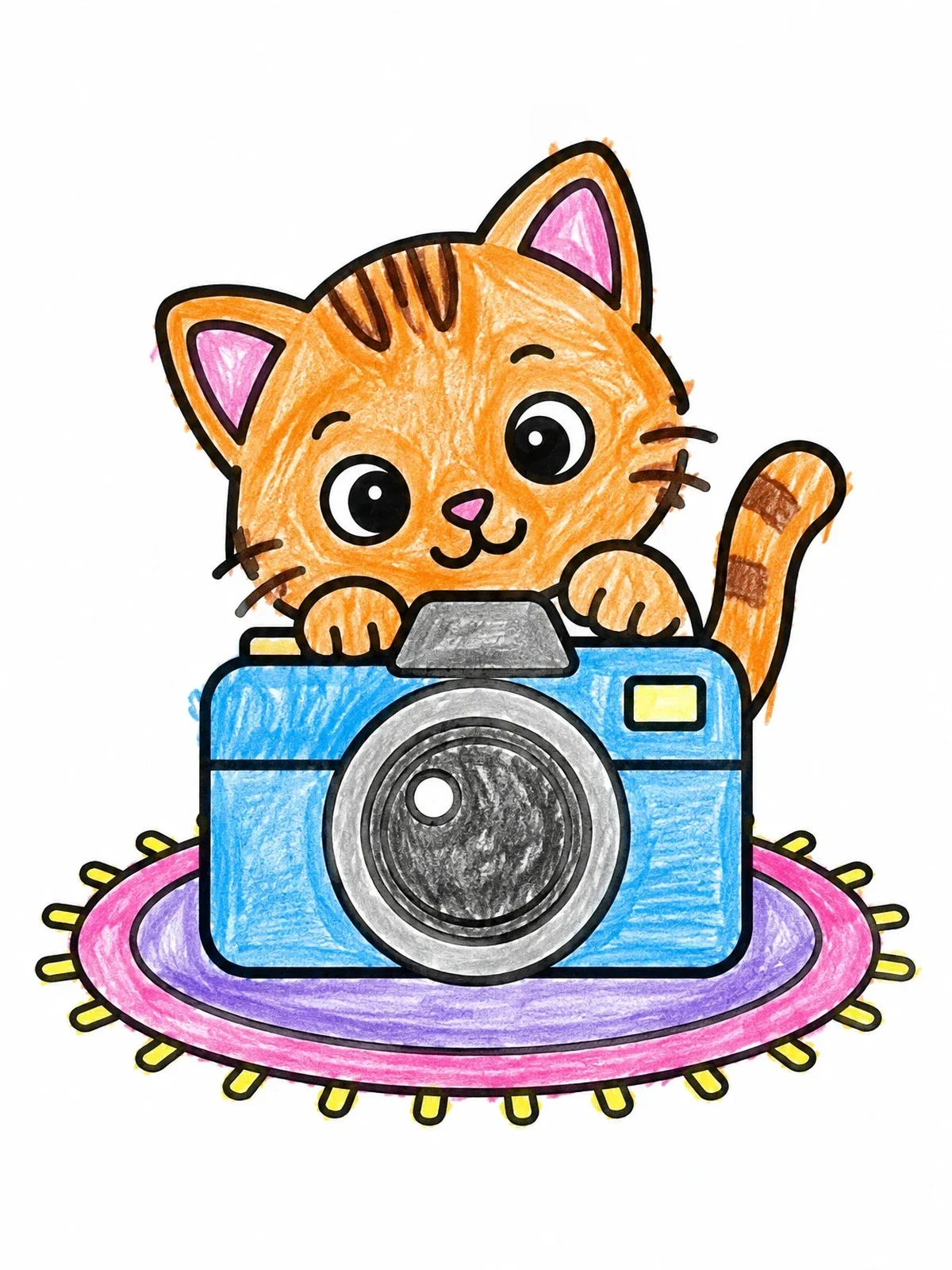 Colored example of the Cute Kitten Behind A Camera coloring page