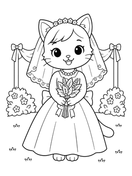 Free printable Cute Kitten Bride In Wedding Dress coloring page