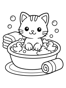 Free printable Cute Kitten In Bubble Bath coloring page