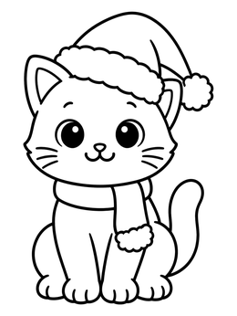 Free printable Cute Kitten In Christmas Hat coloring page