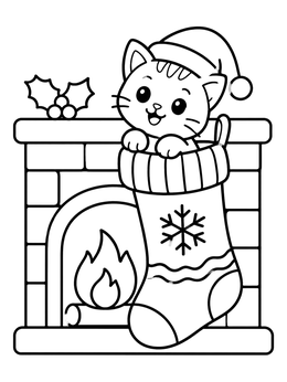 Free printable Cute Kitten In Christmas Stocking coloring page