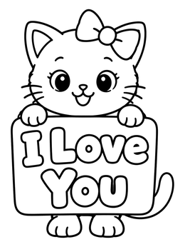 Free printable Cute Kitten Holding Love Sign coloring page