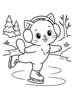 Free printable Kitten Ice Skating With Earmuffs coloring page