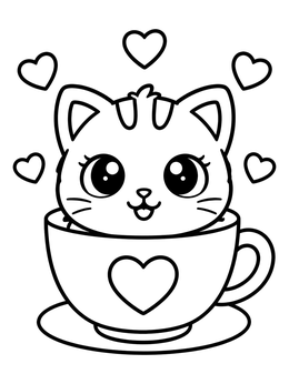 Free printable Cute Kitten In A Teacup coloring page