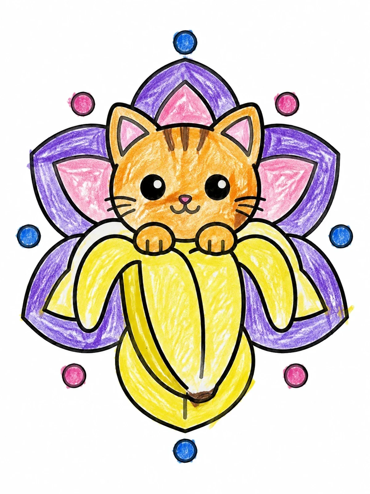 Colored example of the Cute Kitten In A Banana Peel coloring page