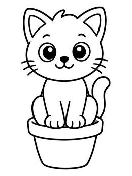 Free printable Cute Kitten In A Flower Pot coloring page