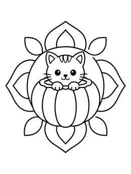 Free printable Cute Kitten Inside A Pumpkin Mandala coloring page