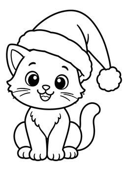 Free printable Cute Kitten In A Santa Hat coloring page