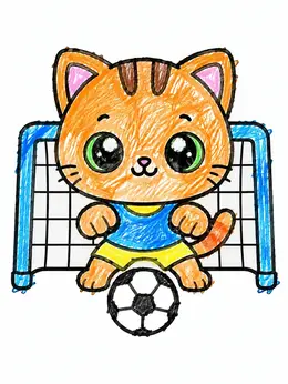 Cute Kitten Playing Soccer Goalie Coloring Page