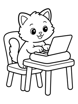 Free printable Cute Kitten Typing On Laptop coloring page